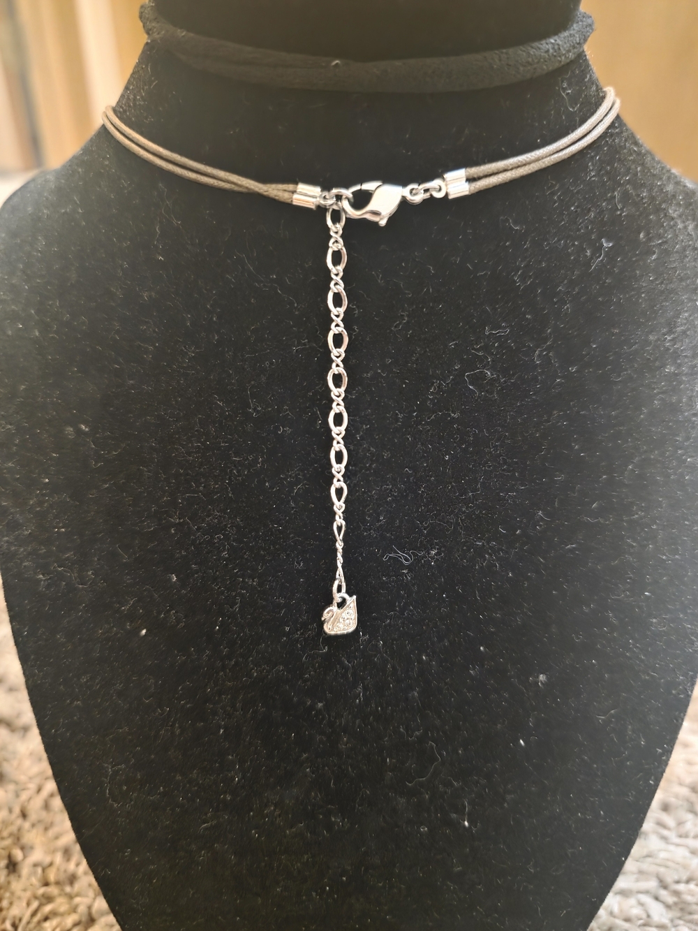 Silver & Blue Crystal Necklace with Brown Cord - Picture 3 of 5